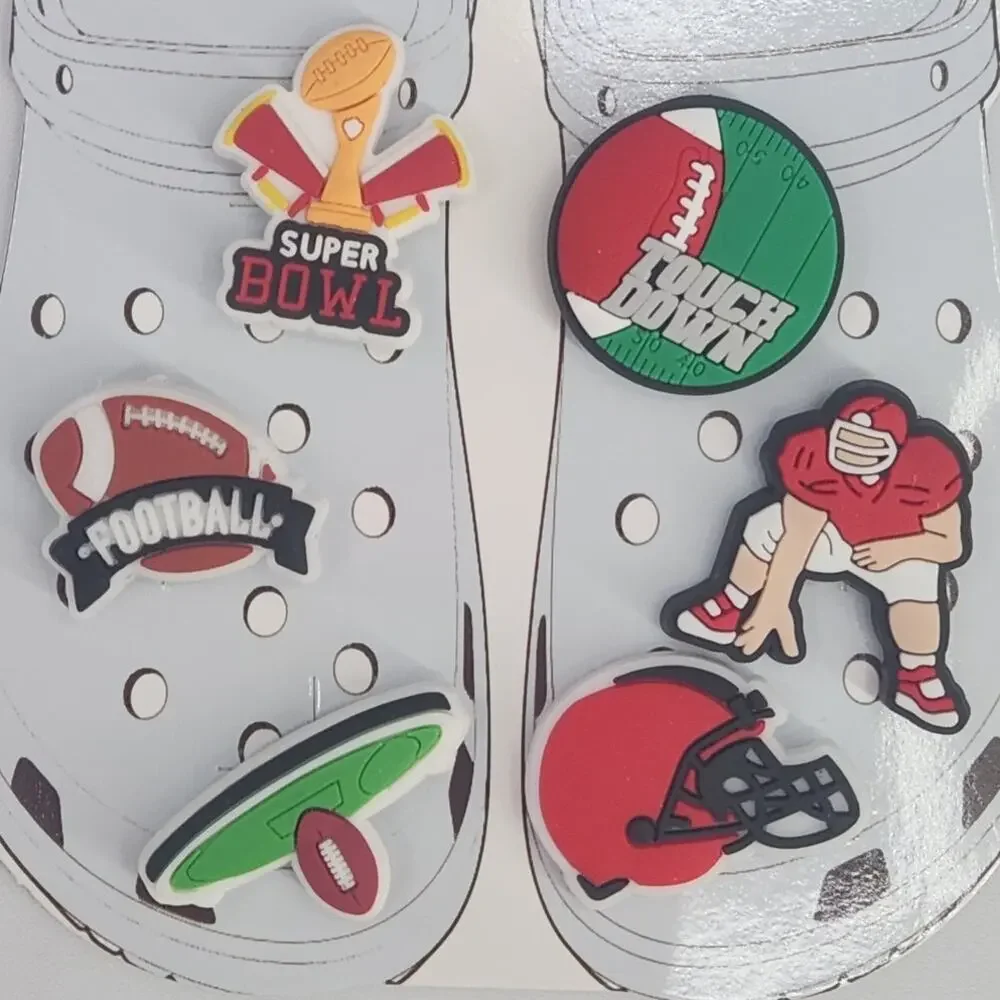 NEW Set of 6 Football Themed Charms Button for Crocs Touchdown Helmet Super Bowl